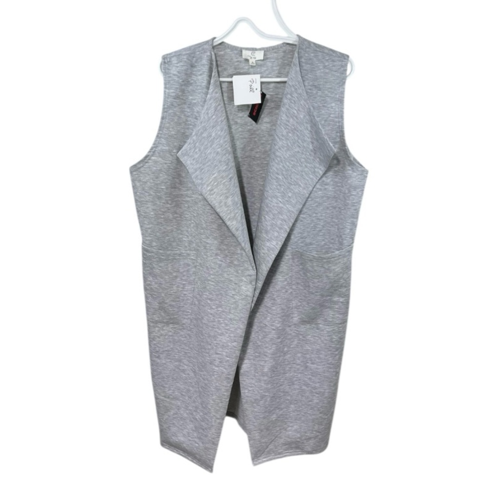 P. Cill Women’s Oversized Small Long Vest Heather Grey Open Front Cardigan NEW!
